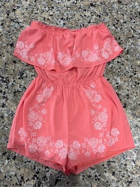 Trixxi Coral Pink Floral Strapless Romper